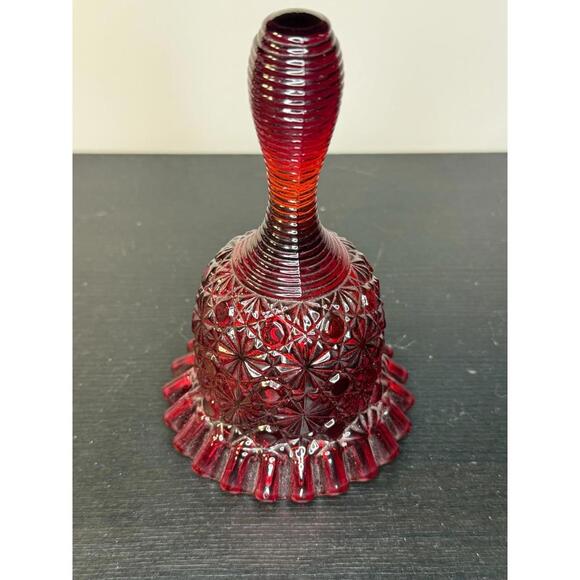 Fenton Ruby Red Bell Ribbed Handle Ruffle Edge Designer Cut Glass - Picture 4 of 5